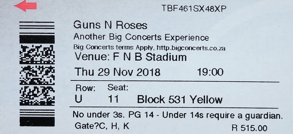 Guns n Roses ticket stub Guns n Roses ticket stub